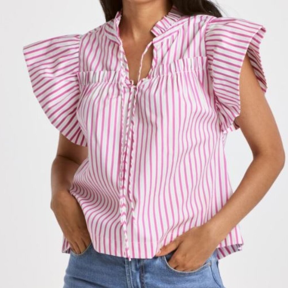 Dear John - Siena Multi Ruffle Striped Pink Cocktail Top